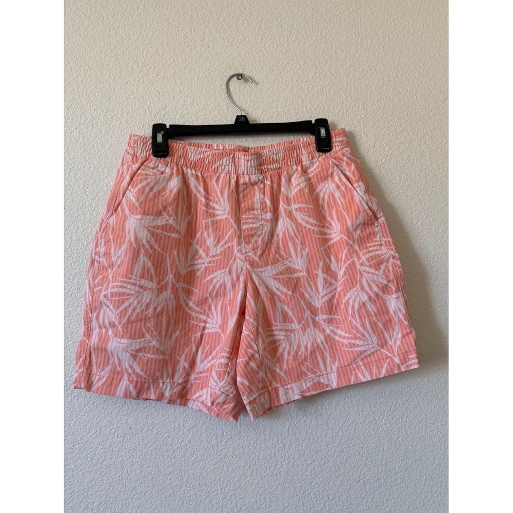 Lands End Womens Shorts Size 8 Coral Pink Tropical Leaf Print Mid Rise Cotton - Picture 2 of 15